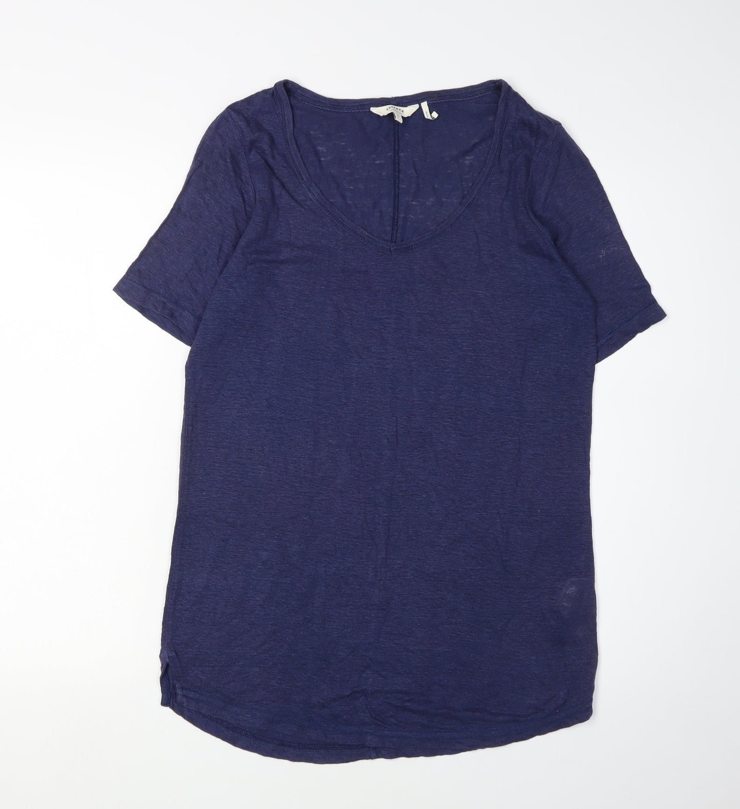 FatFace Women's Blue Linen T-Shirt, Size 8, Scoop Neck