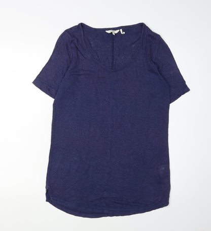 FatFace Women's Blue Linen T-Shirt, Size 8, Scoop Neck