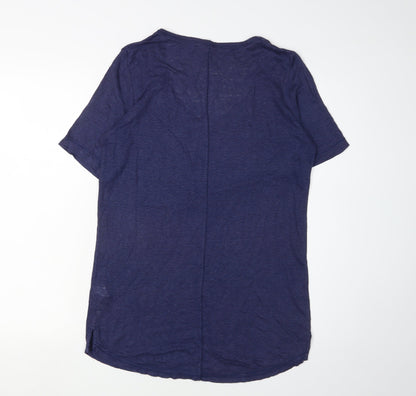 FatFace Women's Blue Linen T-Shirt, Size 8, Scoop Neck