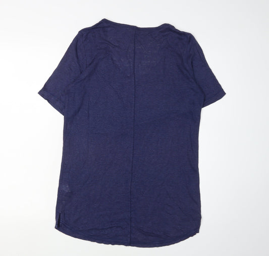 FatFace Women's Blue Linen T-Shirt, Size 8, Scoop Neck