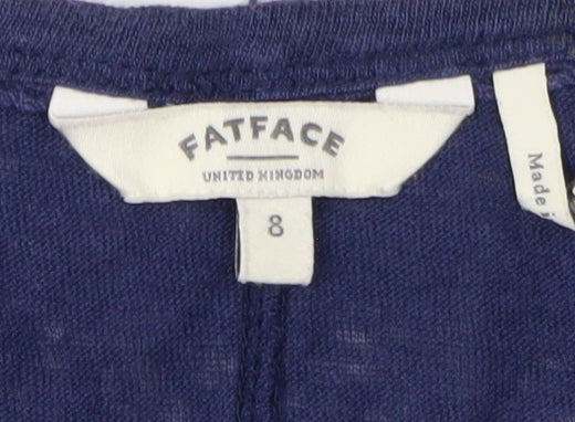 FatFace Women's Blue Linen T-Shirt, Size 8, Scoop Neck