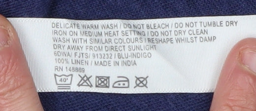 FatFace Women's Blue Linen T-Shirt, Size 8, Scoop Neck