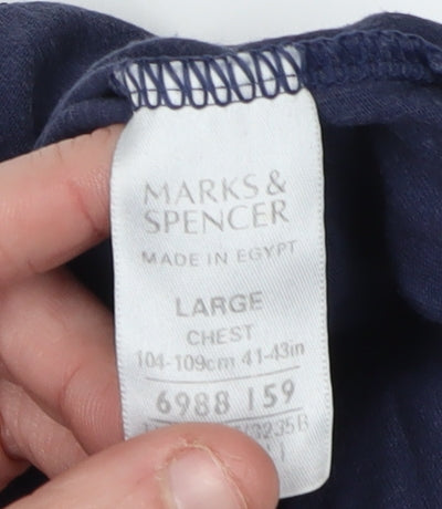 Marks and Spencer Men's Blue Large Crew Neck T-Shirt