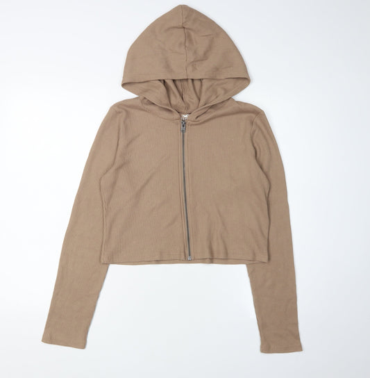 Hollister Women's Brown Full Zip Hoodie - Size S