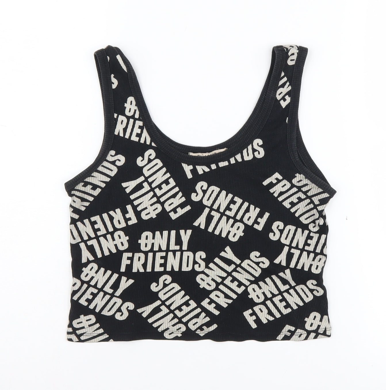 Womens UK Size 12 Pull & Bear Black Cropped Tank