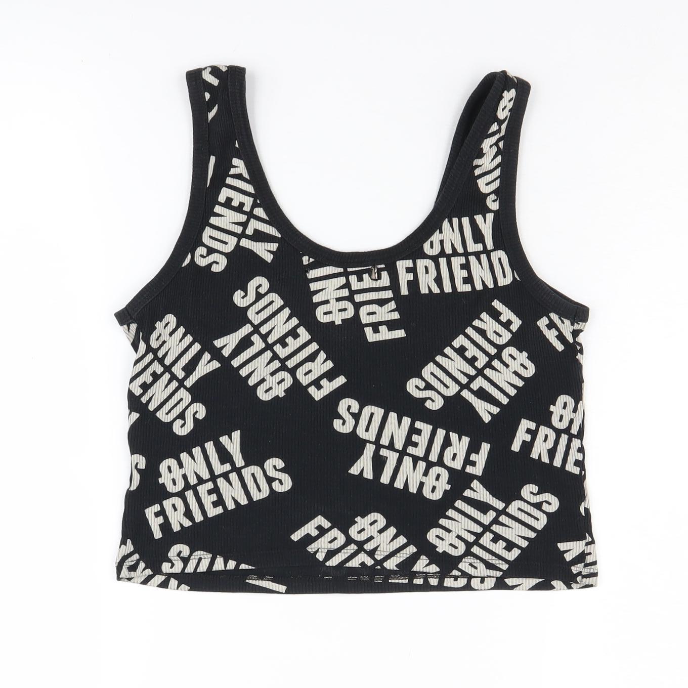Womens UK Size 12 Pull & Bear Black Cropped Tank