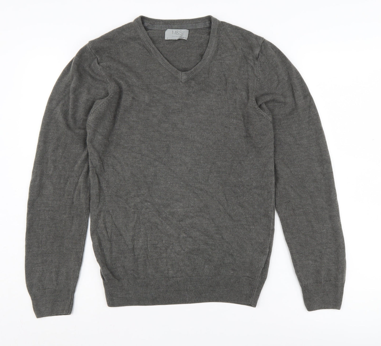 Marks and Spencer Men's Grey V-Neck Pullover Jumper S