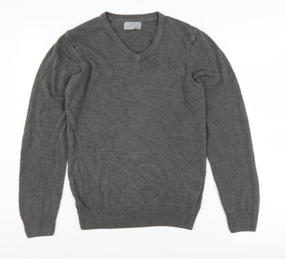 Marks and Spencer Men's Grey V-Neck Pullover Jumper S