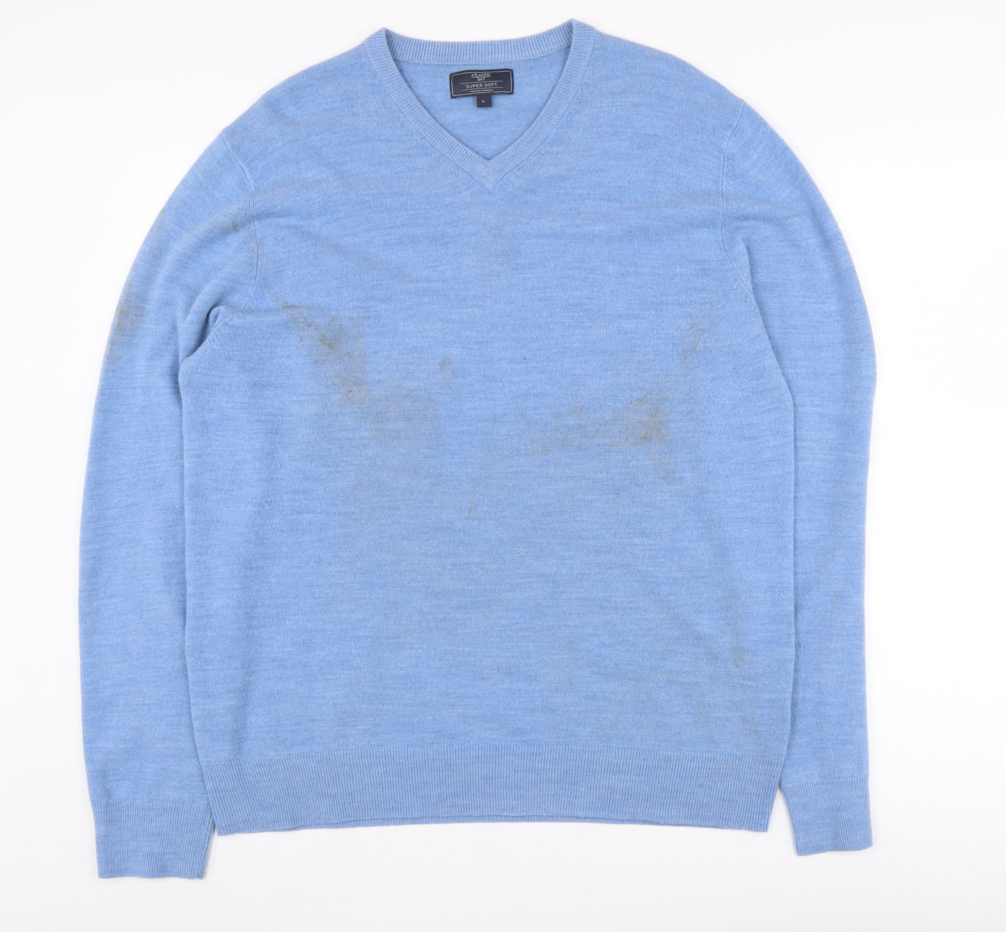 BHS Men's Blue V-Neck Pullover Jumper - Size L