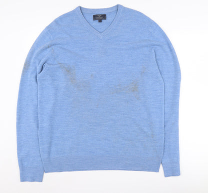 BHS Men's Blue V-Neck Pullover Jumper - Size L