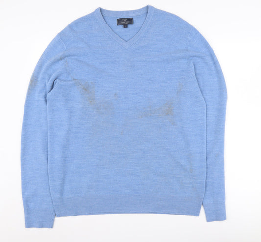 BHS Men's Blue V-Neck Pullover Jumper - Size L