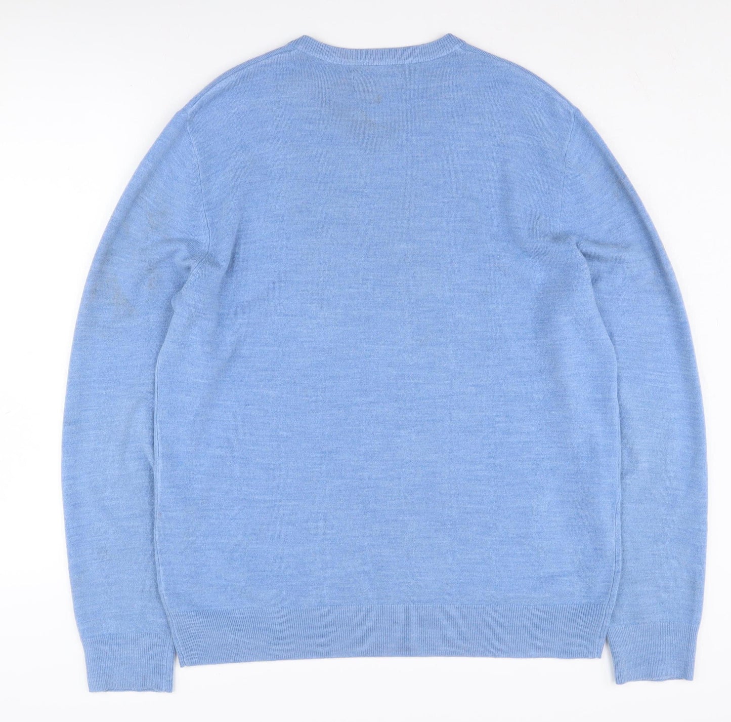 BHS Men's Blue V-Neck Pullover Jumper - Size L