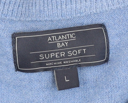 BHS Men's Blue V-Neck Pullover Jumper - Size L