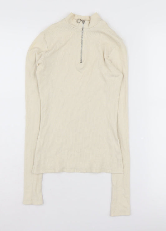 Womens UK Size 8 Pull&Bear Beige Henley Sweatshirt