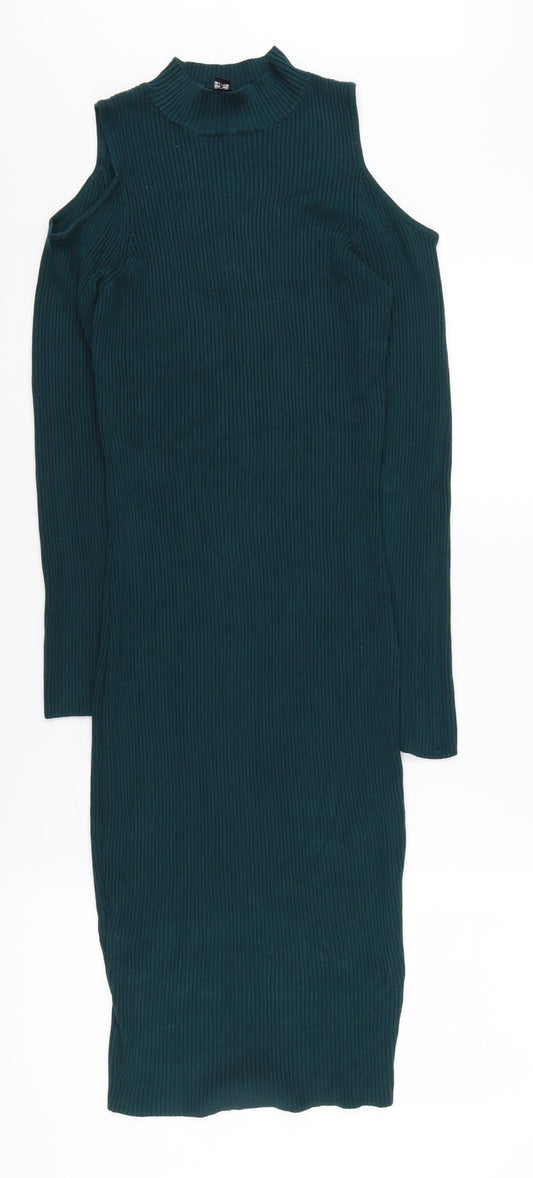 Miss Selfridge Green Bodycon Mock Neck Dress Size 12