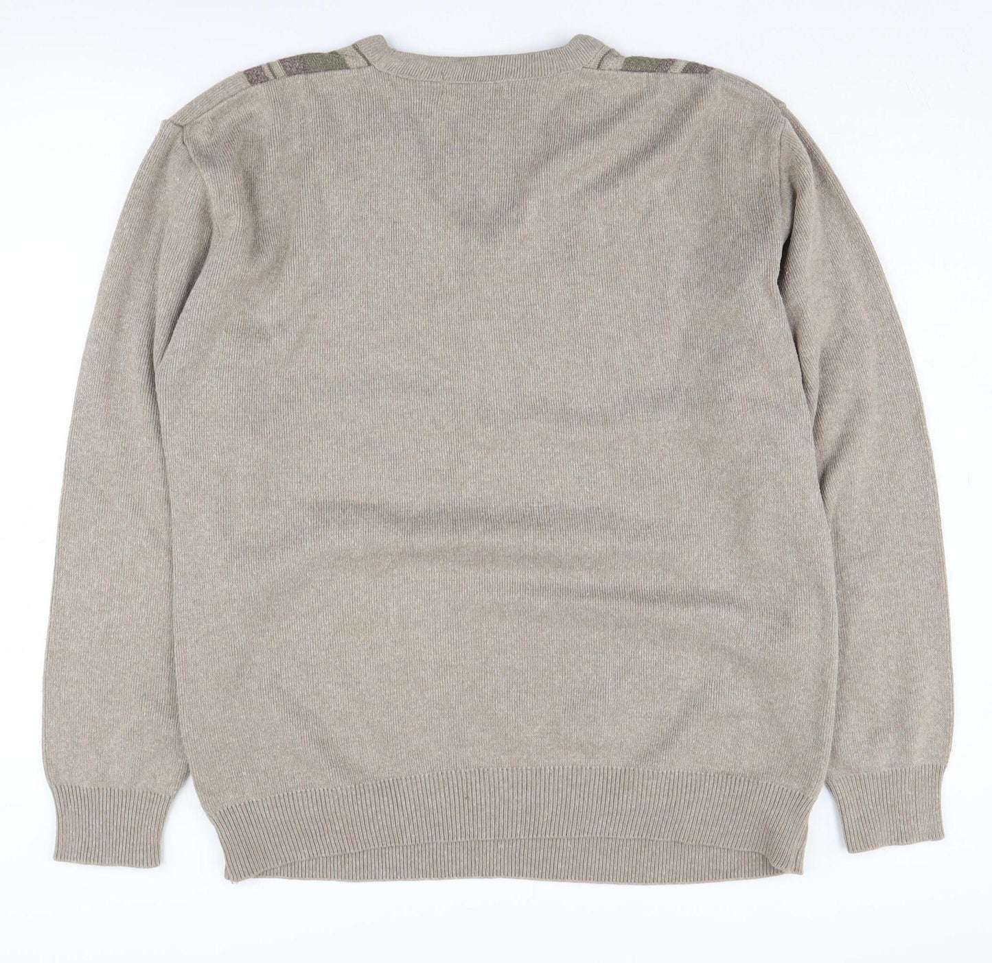 Greenwoods Men's Beige V-Neck Striped Pullover - L