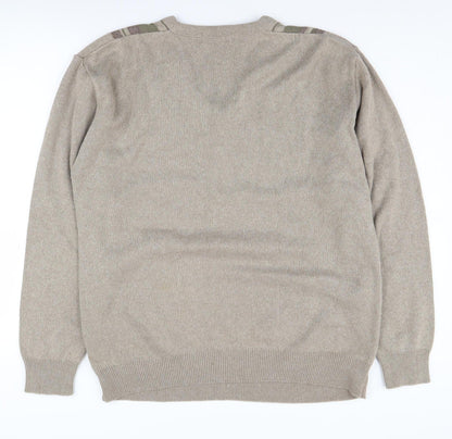 Greenwoods Men's Beige V-Neck Striped Pullover - L