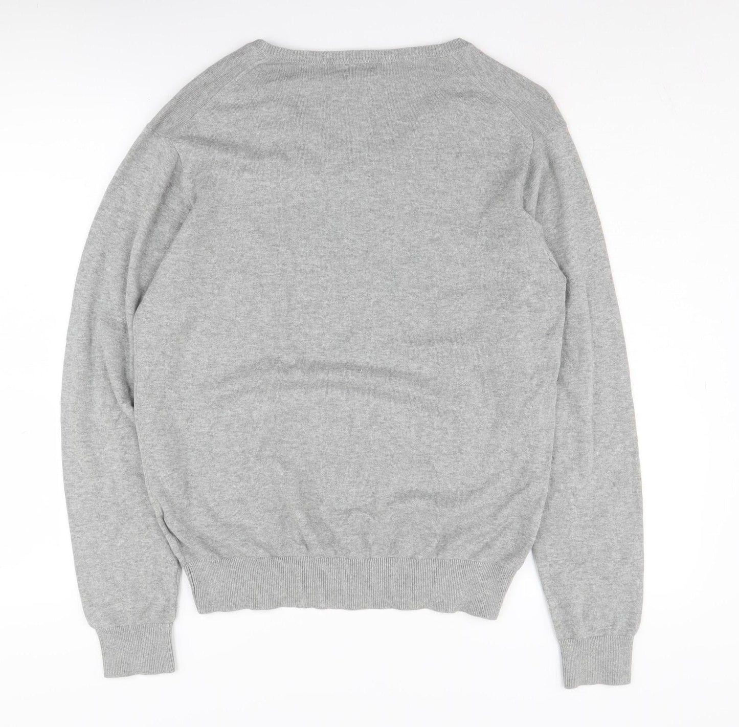 H&M Men's Grey Cotton V-Neck Pullover Jumper M