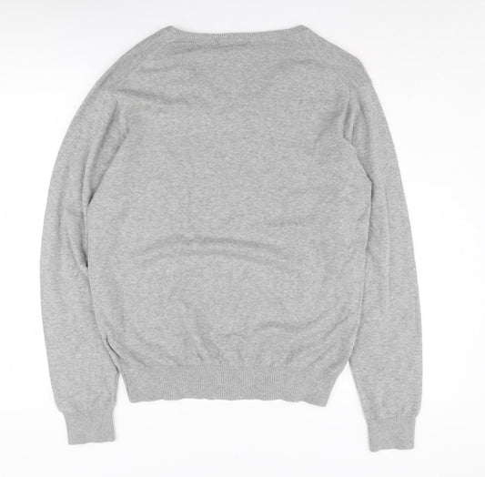 H&M Men's Grey Cotton V-Neck Pullover Jumper M