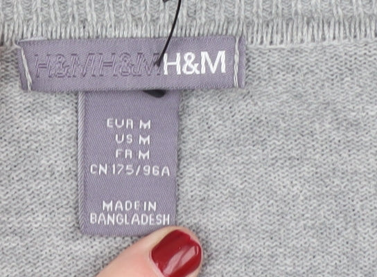 H&M Men's Grey Cotton V-Neck Pullover Jumper M