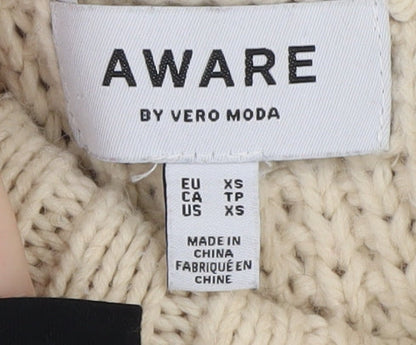 Womens UK Size XS VERO MODA Beige Turtleneck Jumper