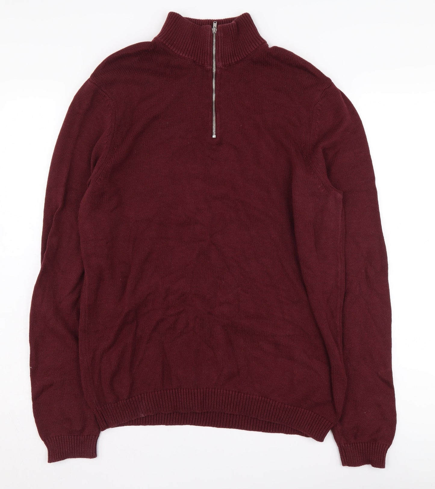 Mens UK Size L Asos Design Red Full Zip Jumper