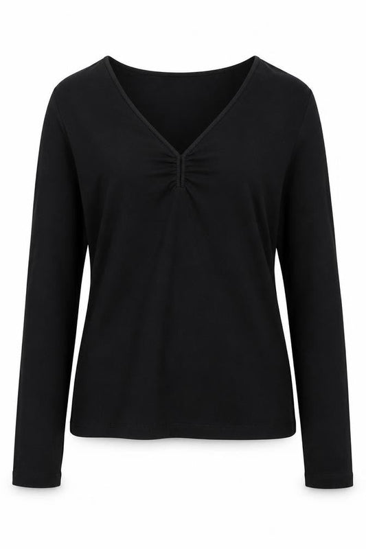 Front view of Mexx Women's Black V-Neck Long Sleeve T-Shirt XL