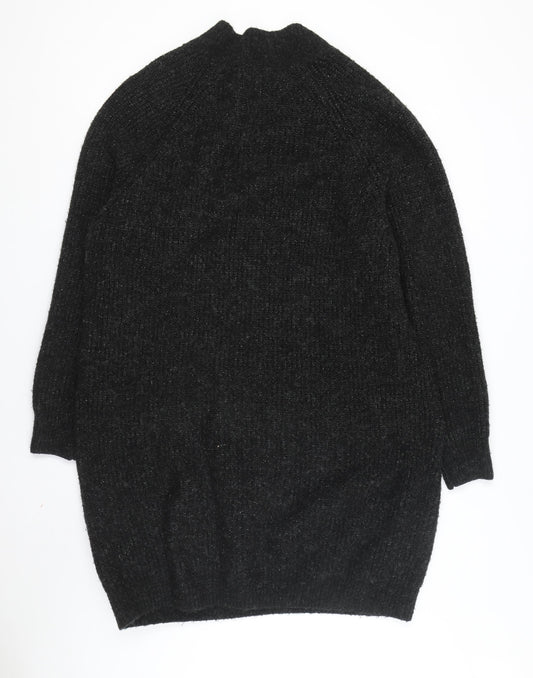 Zara Womens Black Knit Jumper Dress Size S Casual V-Neck