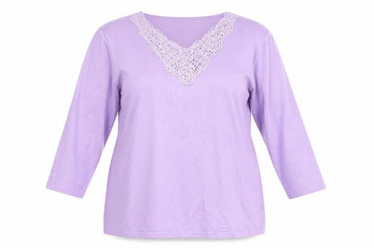 Bonmarché Women's Purple Crochet V-Neck Top - L