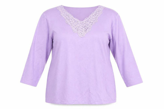 Bonmarché Women's Purple Crochet V-Neck Top - L