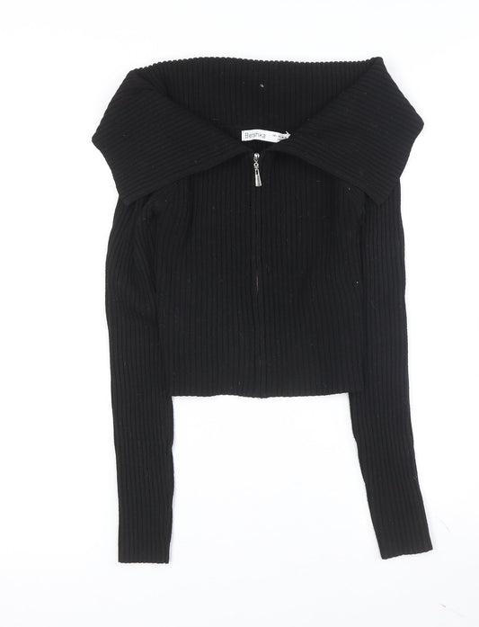 Womens UK Size L Bershka Black Full Zip Jumper