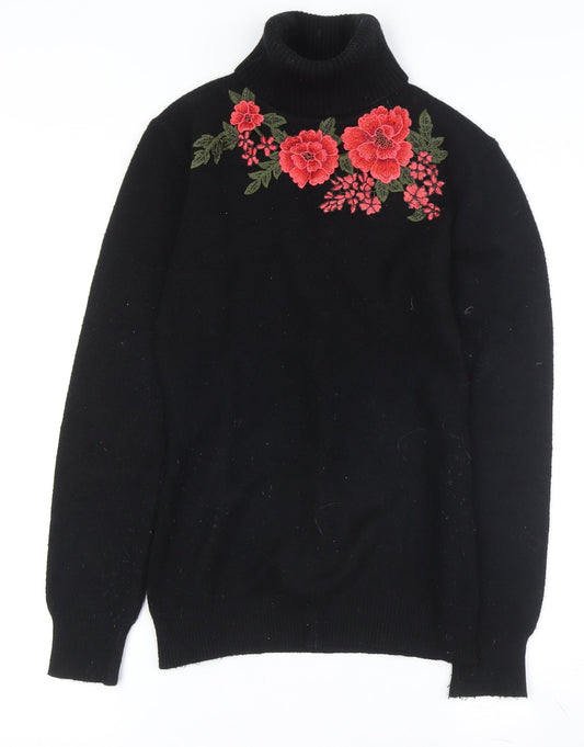 James Lakeland Women's Black Embroidered Roll Neck Jumper, Size M