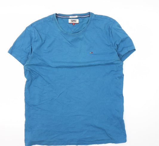 Tommy Jeans Men's Blue Crew Neck T-Shirt M Logo