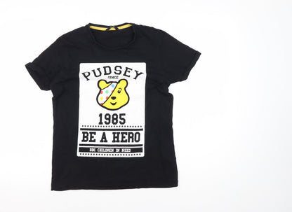 George Girls Black Pudsey T-Shirt 12-13 Years Casual Style
