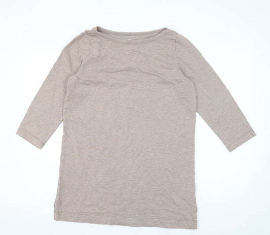 Lands' End Women's Beige Boat Neck 3/4 Sleeve T-Shirt