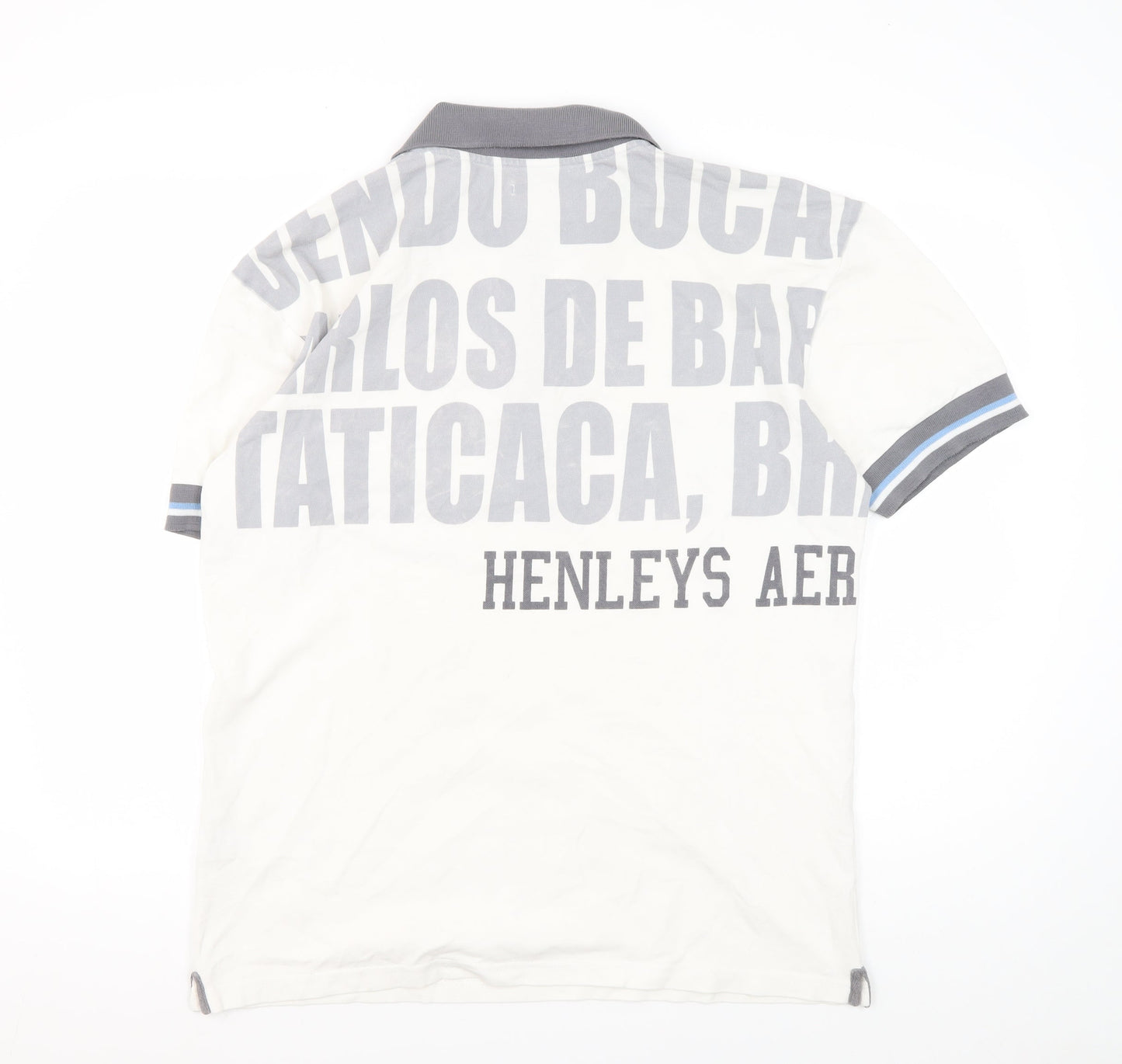 Henleys Men's White Graphic Polo Shirt Size 10