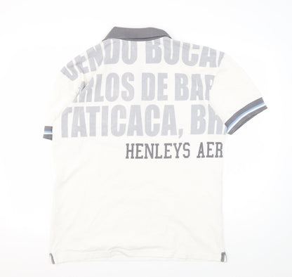 Henleys Men's White Graphic Polo Shirt Size 10