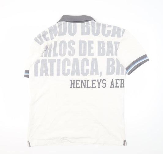 Henleys Men's White Graphic Polo Shirt Size 10