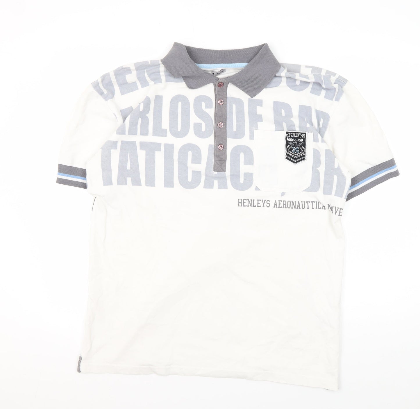 Henleys Men's White Graphic Polo Shirt Size 10