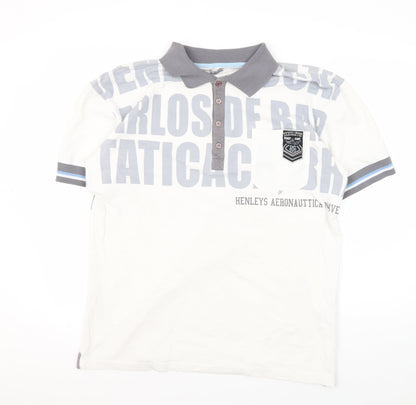 Henleys Men's White Graphic Polo Shirt Size 10
