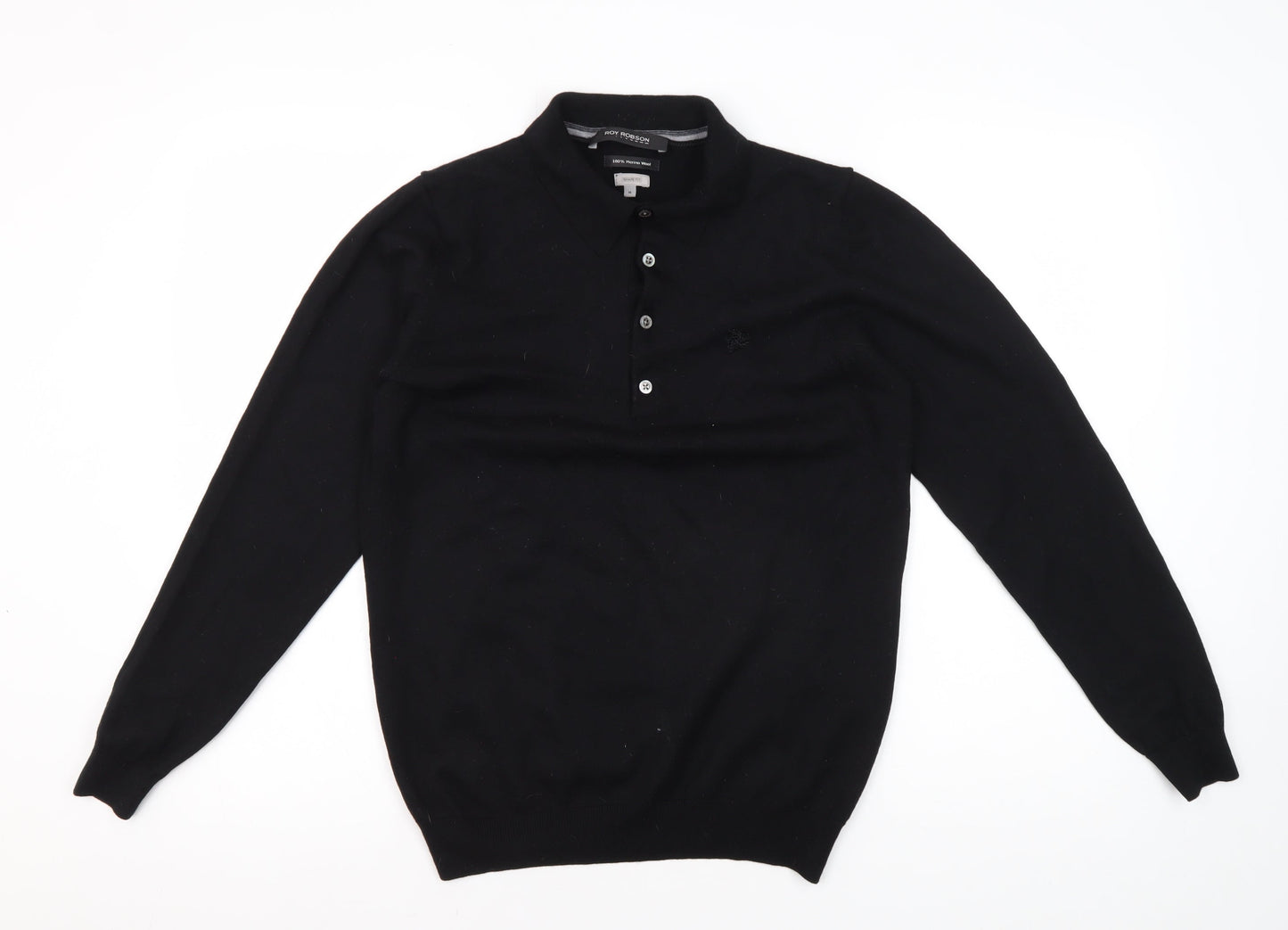 Roy Robson Men's Black Henley Jumper M Slim Fit