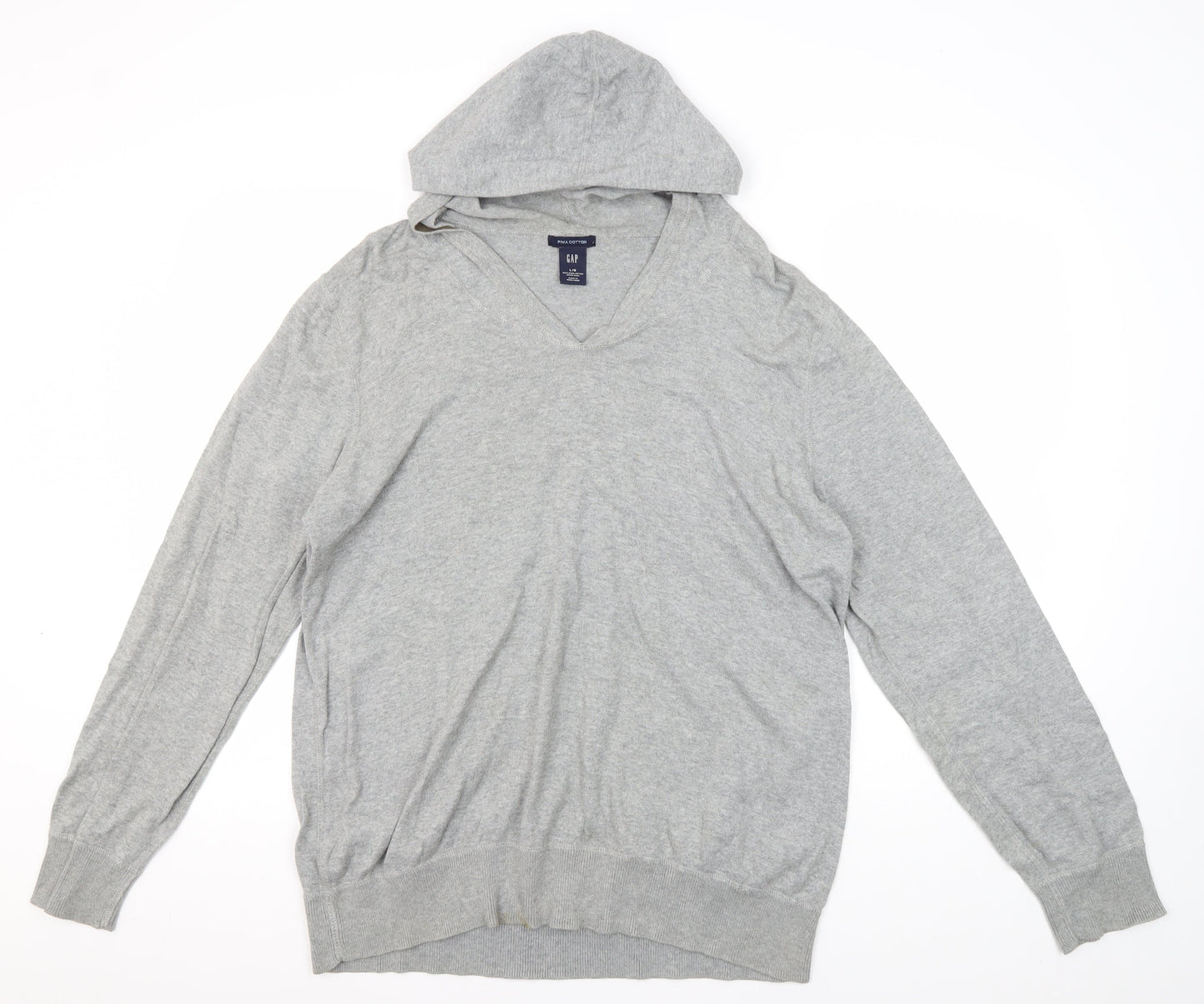 GAP Men’s Grey V-Neck Hooded Pullover Jumper L