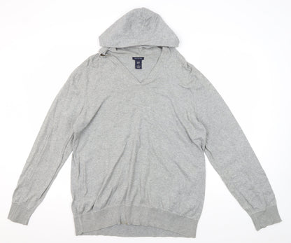 GAP Men’s Grey V-Neck Hooded Pullover Jumper L