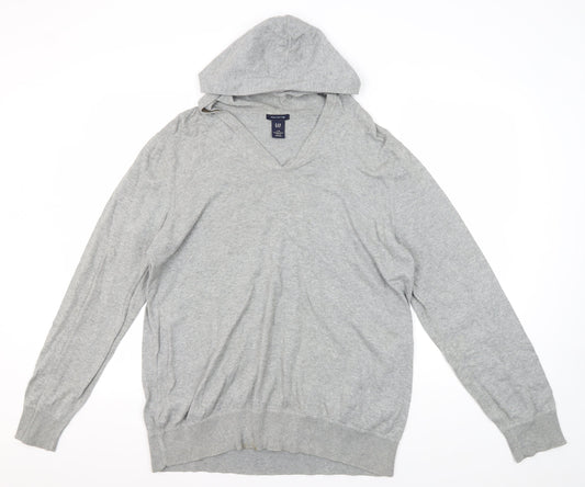 GAP Men’s Grey V-Neck Hooded Pullover Jumper L