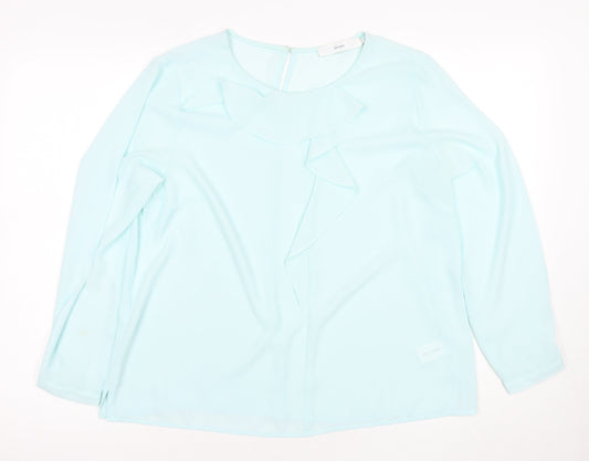 John Lewis Women Blue Ruffle Blouse Size 14