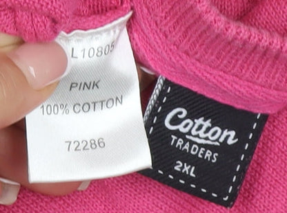 Cotton Traders Women's Pink 2XL V-Neck Pullover Jumper
