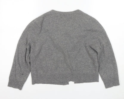 Monica Lura Women's Grey Cardigan - Size 12, Ruffle Accent