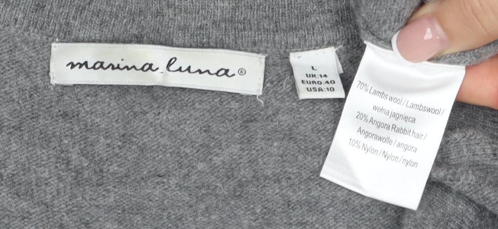 Monica Lura Women's Grey Cardigan - Size 12, Ruffle Accent