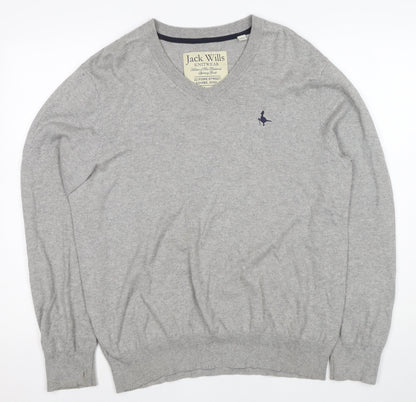 Jack Wills Men's Grey V-Neck Pullover L