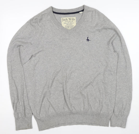 Jack Wills Men's Grey V-Neck Pullover L